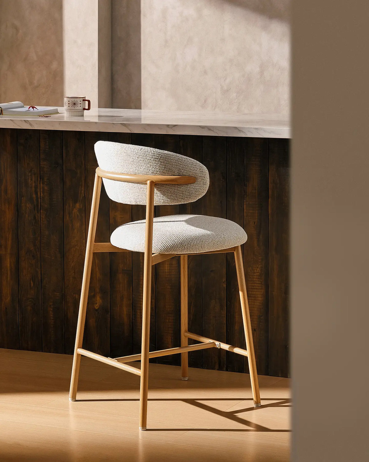 Rowan Oatmeal Chenille Bar Stools [65cm] [Set of 2]-2