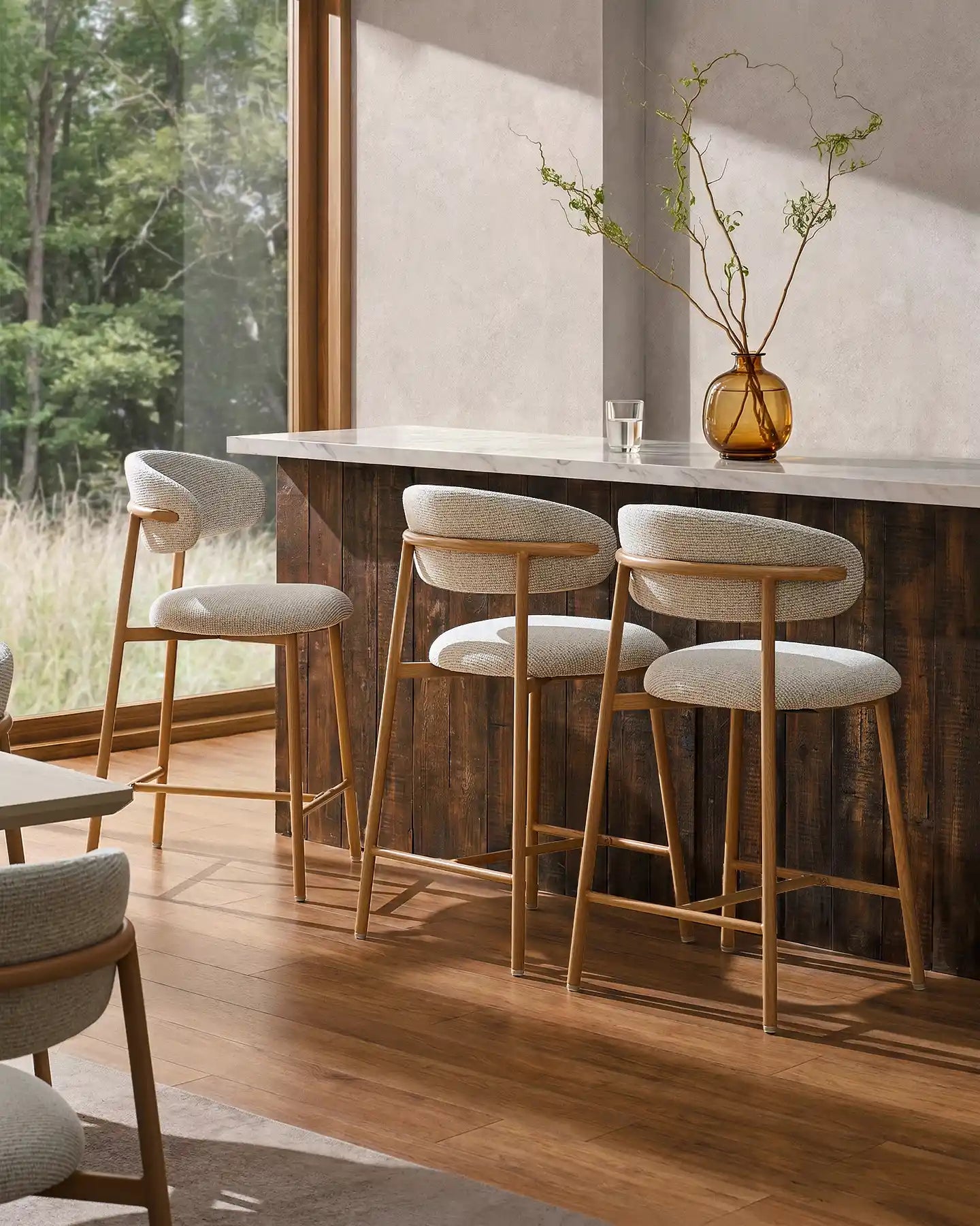 Rowan Oatmeal Chenille Bar Stools [65cm] [Set of 2]-3