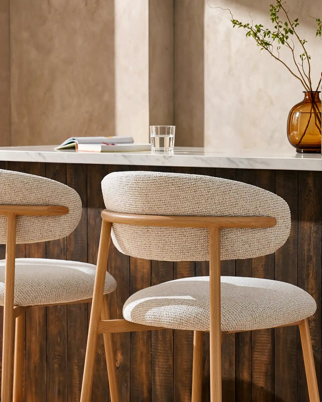 Rowan Oatmeal Chenille Bar Stools [65cm] [Set of 2]-4