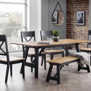 Julian Bowen Hockley Black and Light Oak Dining Table and 4 Chairs and Bench Set