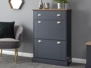 GFW Kendal Deluxe Slate Blue and Oak 2 Door 1 Drawer Shoe Cabinet