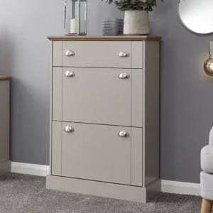 GFW Kendal Deluxe Grey and Oak 2 Door 1 Drawer Shoe Cabinet