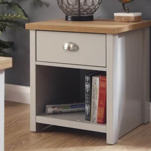 GFW Lancaster Grey and Oak 1 Drawer Lamp Table