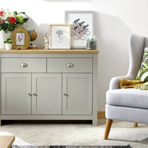 GFW Lancaster Grey and Oak 3 Door 2 Drawer Large Sideboard