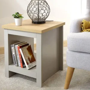 GFW Lancaster Grey and Oak Side Table with Shelf