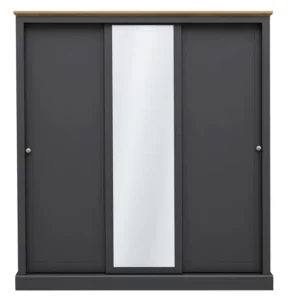 LPD Devon Charcoal and Oak Sliding Door Mirrored Large Triple Wardrobe