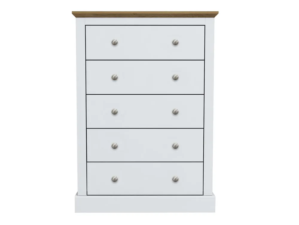 LPD Devon 5 Drawer White and Oak Chest of Drawers