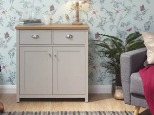 GFW Lancaster Grey and Oak 2 Door 2 Drawer Compact Sideboard