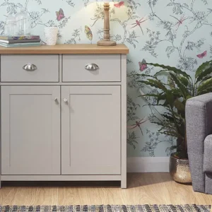 GFW Lancaster Grey and Oak 2 Door 2 Drawer Compact Sideboard