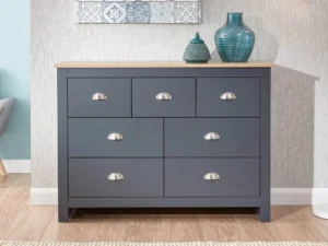 GFW Lancaster Slate Blue and Oak 7 Drawer Merchant Chest of Drawers