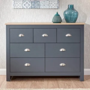 GFW Lancaster Slate Blue and Oak 7 Drawer Merchant Chest of Drawers