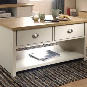 GFW Lancaster Cream and Oak 2 Drawer Coffee Table