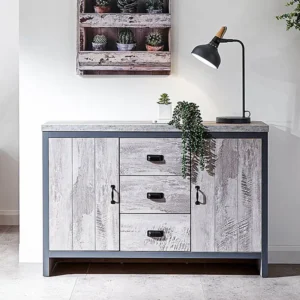 GFW Boston Grey Wood Effect 2 Door 3 Drawer Sideboard