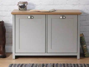 GFW Lancaster Grey and Oak 2 Door Shoe Cabinet