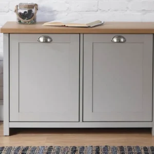 GFW Lancaster Grey and Oak 2 Door Shoe Cabinet