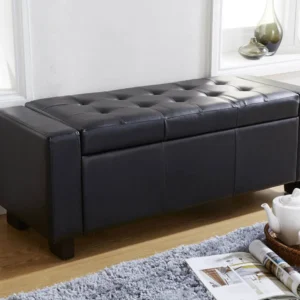 GFW Verona Black Faux Leather Ottoman Storage Bench