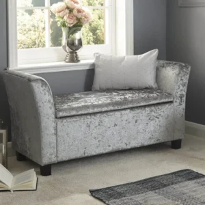 GFW Verona Grey Crushed Velvet Fabric Ottoman Window Seat