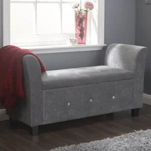 GFW Verona Grey Chenille and Diamante Fabric Ottoman Window Seat