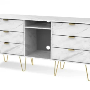 Welcome Hong Kong 6 Drawer TV Cabinet with Gold Hairpin Legs (Assembled)