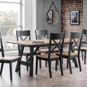 Julian Bowen Hockley Black and Light Oak Dining Table and 6 Chairs Set