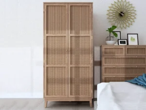 LPD Bordeaux Rattan and Oak 2 Door Double Wardrobe