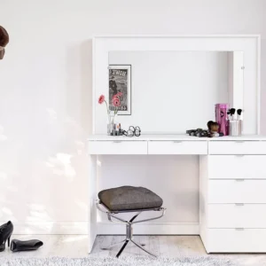 Birlea Chloe White 7 Drawer Dressing Table and Mirror