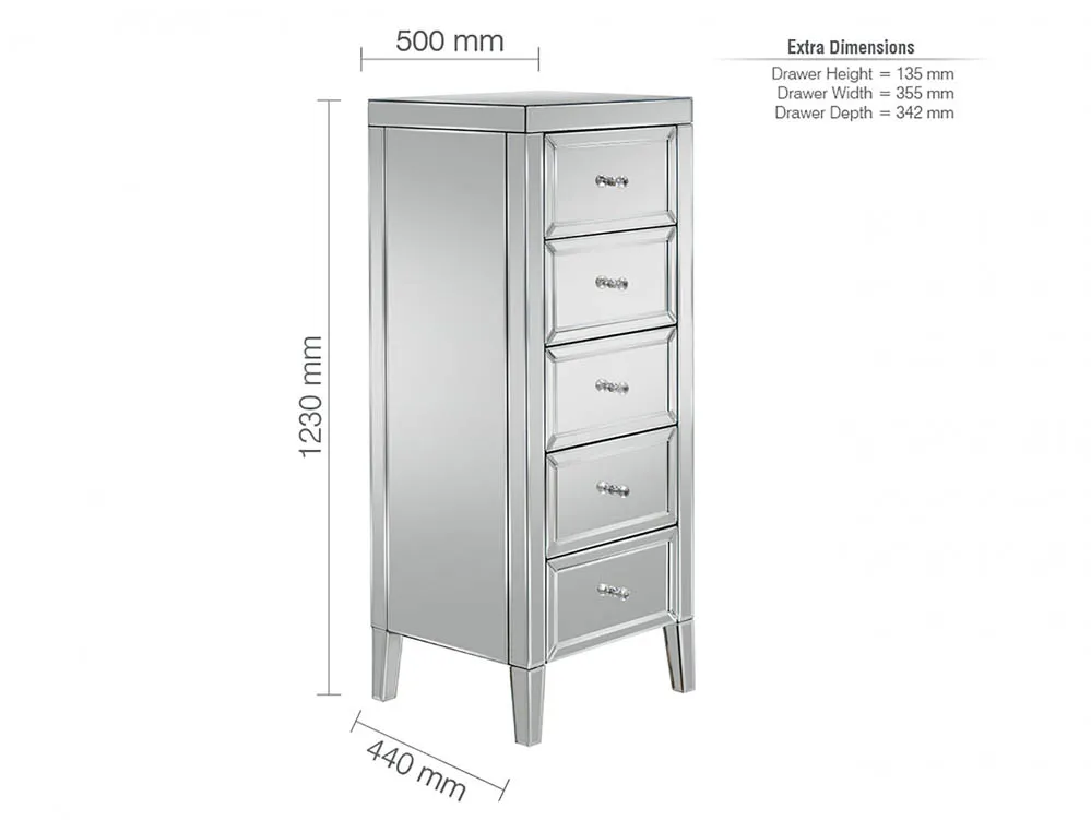 Birlea Valencia 5 Drawer Narrow Chest (Assembled) - Image 5