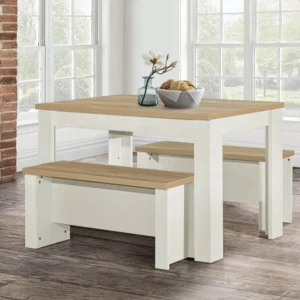 Birlea Highgate Cream and Oak Dining Table and 2 Bench Set