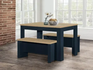 Birlea Highgate Navy and Oak Dining Table and 2 Bench Set