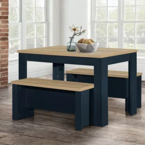 Birlea Highgate Navy and Oak Dining Table and 2 Bench Set