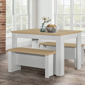 Birlea Highgate Grey and Oak Dining Table and 2 Bench Set