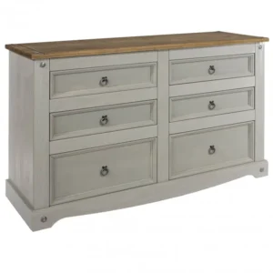Core Corona Grey and Waxed Pine 3+3 Drawer Wide Chest of Drawers