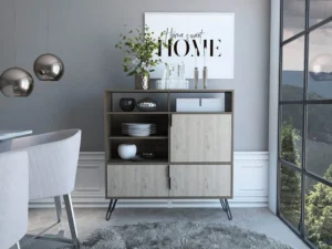 Core Nevada Smoked Oak and Grey Oak Effect 3 Door High Sideboard