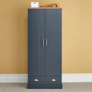 GFW Kendal Slate Blue and Oak 2 Door 1 Drawer Double Wardrobe