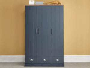 GFW Kendal Slate Blue and Oak 3 Door 3 Drawer Triple Wardrobe