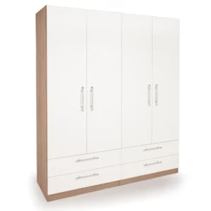 Harmony Hyde White and Oak 4 Door 4 Drawer Large Wardrobe