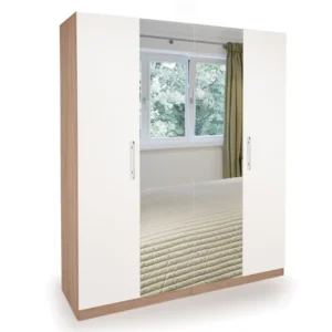 Harmony Hyde White and Oak 4 Door Mirrored Large Wardrobe
