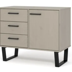 Core Texas Grey Waxed Pine 1 Door 3 Drawer Small Sideboard