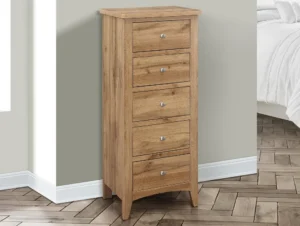 Birlea Hampstead Oak 5 Drawer Tall Narrow Chest of Drawers