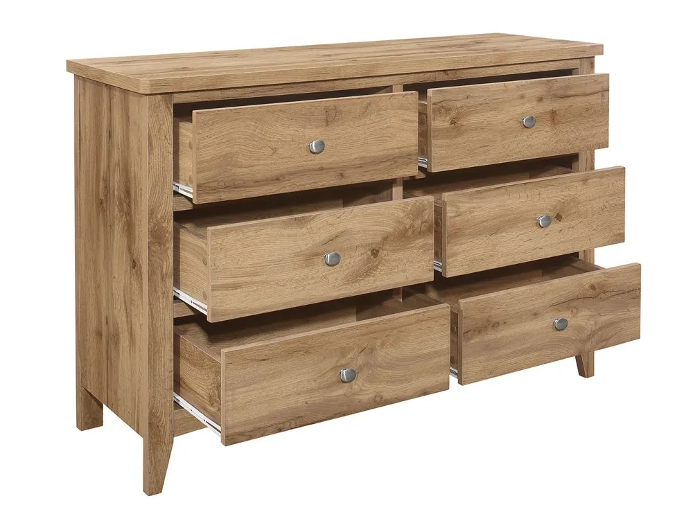 Birlea Hampstead Oak 3+3 Drawer Wide Chest of Drawers - Image 3