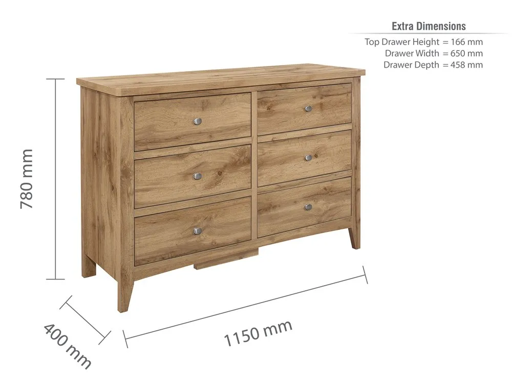 Birlea Hampstead Oak 3+3 Drawer Wide Chest of Drawers - Image 6