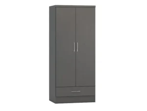 Seconique Nevada Matt Grey 2 Door 1 Drawer Double Wardrobe