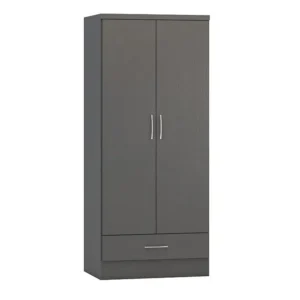 Seconique Nevada Matt Grey 2 Door 1 Drawer Double Wardrobe