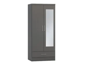 Seconique Nevada Matt Grey 2 Door 1 Drawer Mirrored Wardrobe
