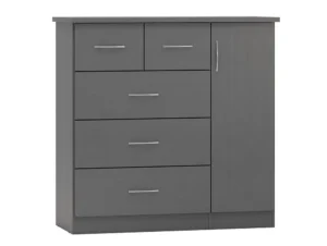 Seconique Nevada Matt Grey 1 Door 5 Drawer Chest of Drawers