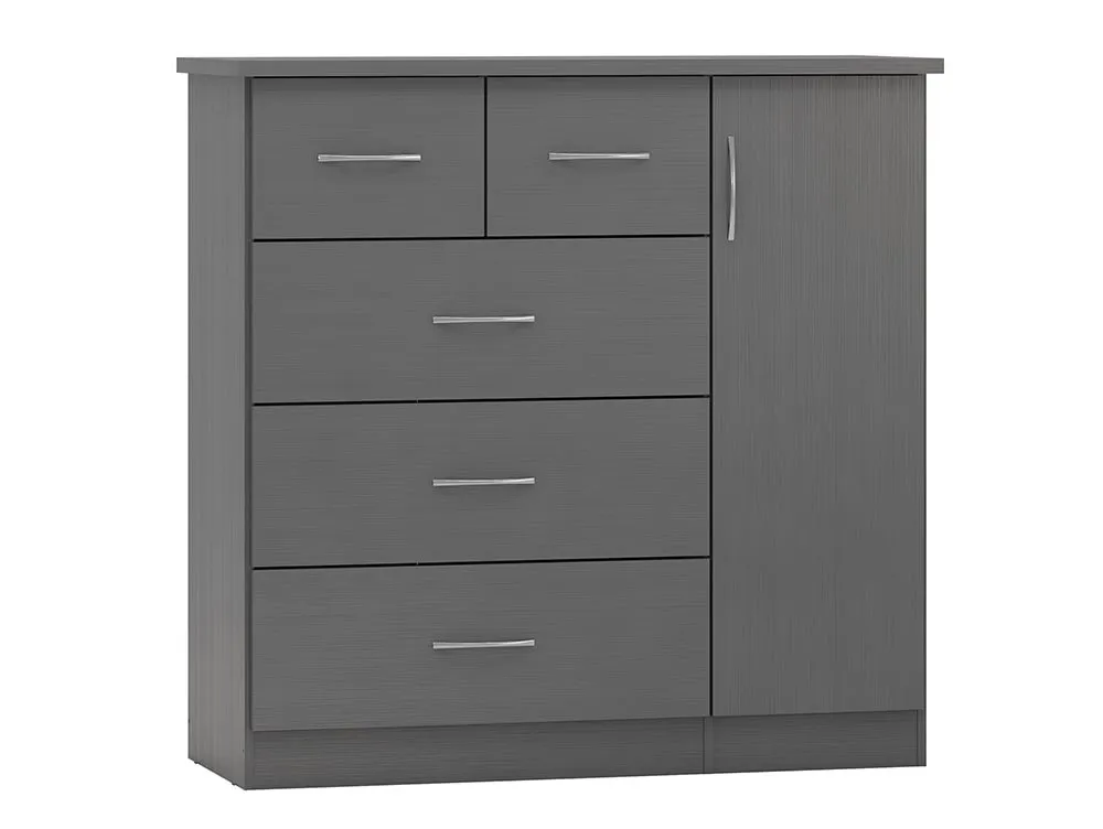 Seconique Nevada Matt Grey 1 Door 5 Drawer Chest of Drawers