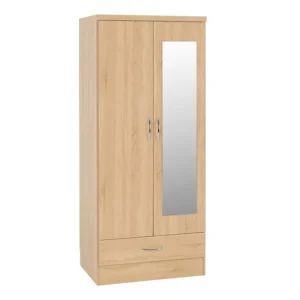 Seconique Nevada Sonoma Oak 2 Door 1 Drawer Mirrored Wardrobe