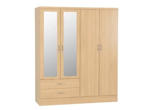 Seconique Nevada Sonoma Oak 4 Door 2 Drawer Mirrored Wardrobe