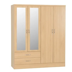 Seconique Nevada Sonoma Oak 4 Door 2 Drawer Mirrored Wardrobe