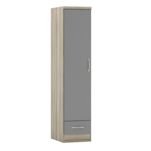 Seconique Nevada Grey Gloss and Oak 1 Door 1 Drawer Wardrobe